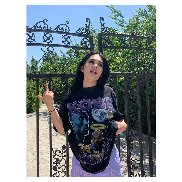 Áo Thun Vintage Kobe Bryant v2 100% Cotton Tay Lỡ Unisex - Đen/Trắng Cổ Tròn | Blackwork