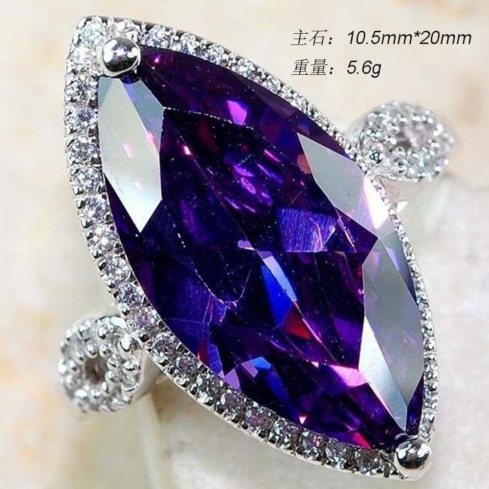 Nhẫn đính đá mắt ngựa màu tím sang trọng cho nữ