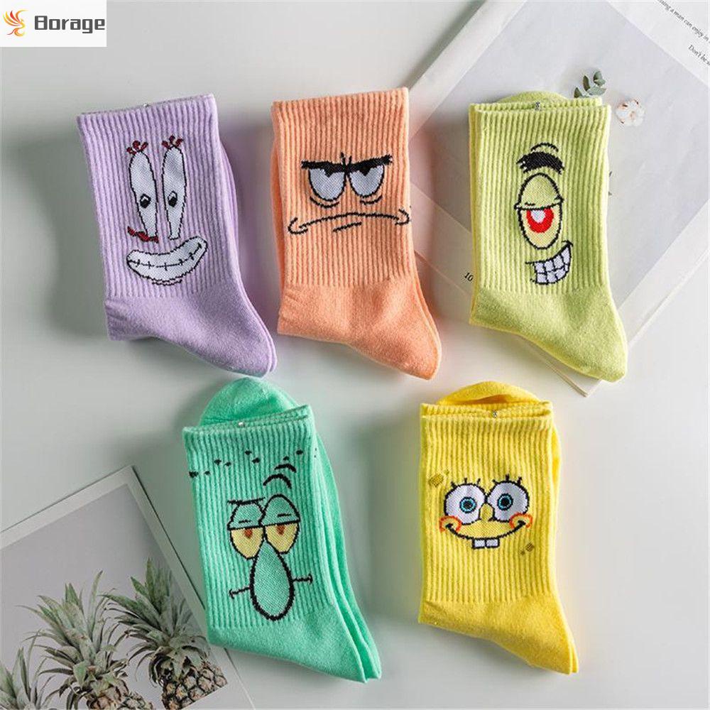 Tất cotton cổ cao in hình Spongebob dễ thương cho nữ