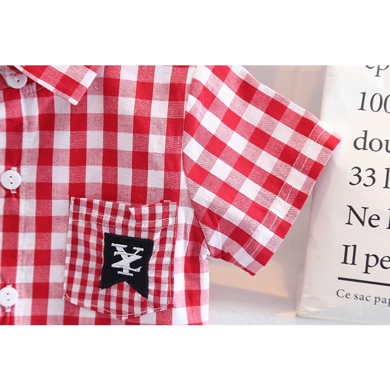 Áo Sơ Mi Ngắn Tay Kẻ Sọc Caro Thời Trang Cho Bé Trai 0-4 Tuổi