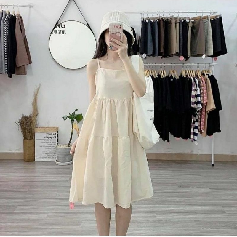 Váy ĐẦM BABYDOLL KIỂU HAI DÂY XẾP LY MẢNH