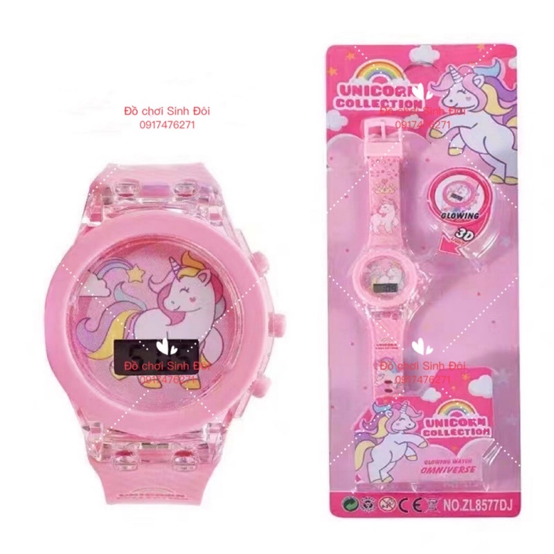 ĐỒNG HỒ TRẺ EM HÌNH NGỰA PONY CÓ ĐÈN - hình ngựa màu trắng