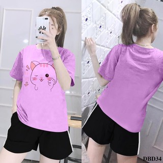 [Mẫu Mới] Đồ Bộ Mặc Nhà Cao Cấp Quần Đùi 1 Sọc Áo In Hình Chú Mèo Con Siêu Đáng Yêu-DBD34