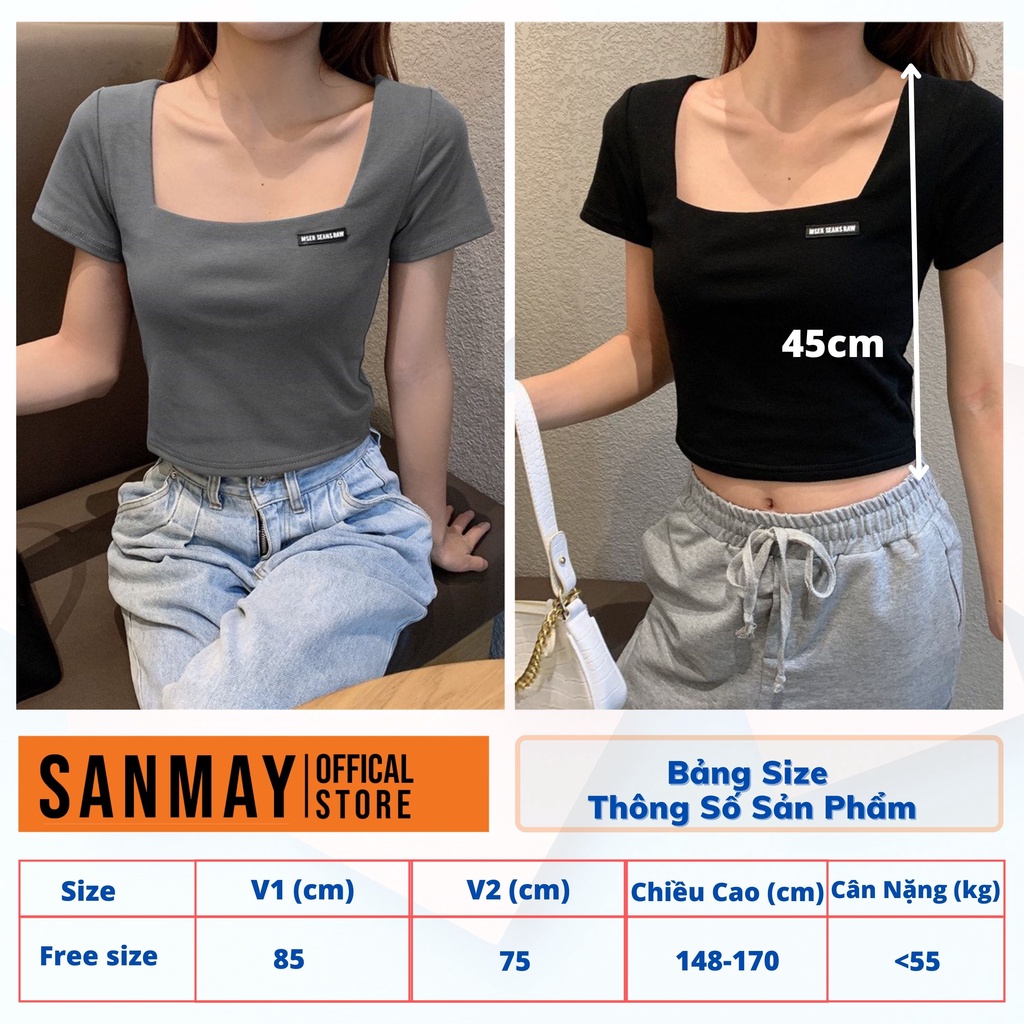 Áo Croptop Cổ Vuông SANJOLI Nữ Kiểu Ôm Body Tay Ngắn, Vải Thun Thể Thao Đẹp, Kiểu Ulzzang Hàn Quốc Đẹp Trắng Đen AO020