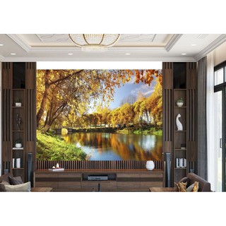 Tranh dán tường 3D mùa thu vàng - kích thước theo yêu cầu