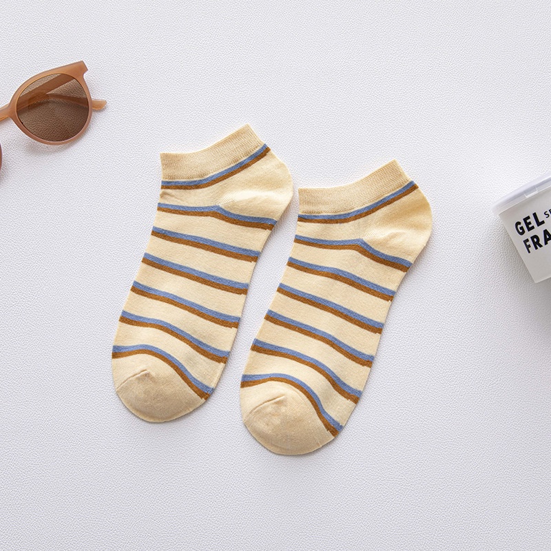 Vớ Cotton Cổ Thuyền Kẻ Sọc Màu Sắc Tương Phản Phong Cách Nhật Bản Thời Trang Mùa Xuân Cho Nữ