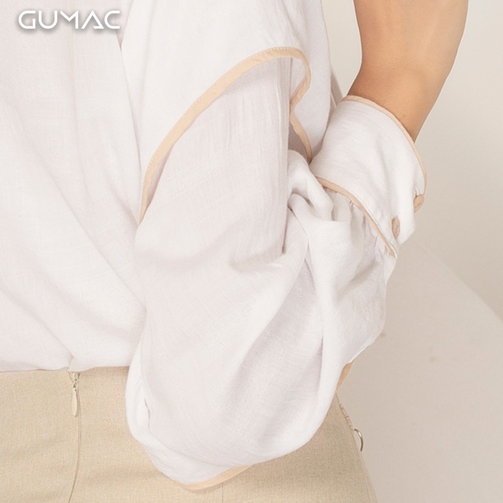 [Mã WABRGU100 giảm 15% đơn 249K tối đa 100k] Áo sơ mi nữ phồng viền be AA9107 GUMAC | BigBuy360 - bigbuy360.vn