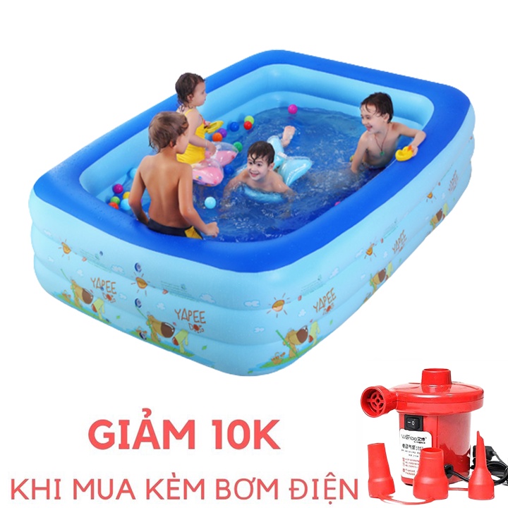 Hồ bơi cho bé 3 tầng kích thước 1m5 phao bơi cỡ lớn đáy 2 lớp chống trượt