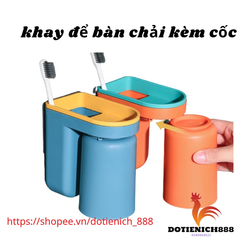 Khay để bàn chải đánh răng kèm cốc ,giá dán tường nhà tắm đựng bàn chải lược đồ dùng