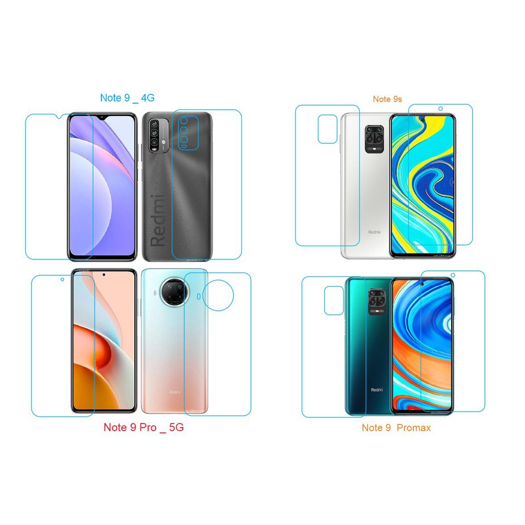 Miếng Dán Màn Hình  + PPF Mặt Trước - Lưng  Redmi Note 9_ 4G / Note 9s / Note 9 Pro _ 5G / Note 9 Promax