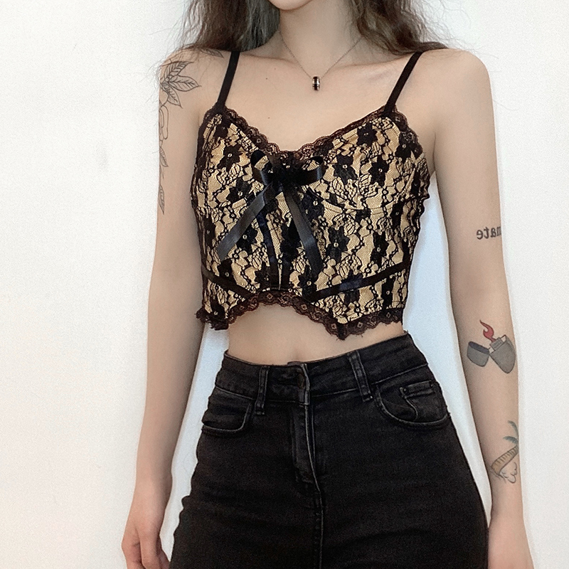 Áo Croptop Hai Dây Phối Ren Thời Trang Quyến Rũ Dành Cho Nữ