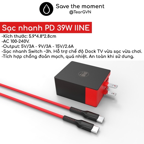 [Mã 55ELSALE1 giảm 7% đơn 300K] Sạc nhanh PD 39W (IINE) cho Nintendo Switch / Lite / Oled