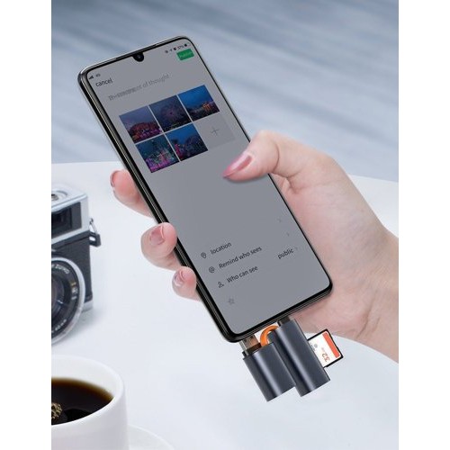 Đầu đọc thẻ Baseus mini SD / micro SD / TF card reader USB / USB Type C plug 5Gbps gray