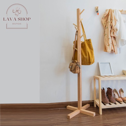 Cây treo quần áo đứng bằng gỗ thông - Standing Hanger - Kệ sào treo đồ đứng Nội thất kiểu Hàn lắp ráp