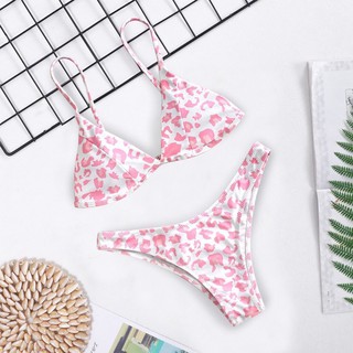BIKINI 2 MẢNH ÁO TAM GIÁC HOẠ TIẾT DA BEO HỒNG CÓ TĂNG ĐƠ ĐIỀU CHỈNH