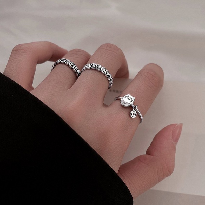 ( 1 chiếc ) Nhẫn đeo tay Mèo Chiêu Tài Rơi Đồng Tiền phụ kiện thời trang nam nữ xinh xắn