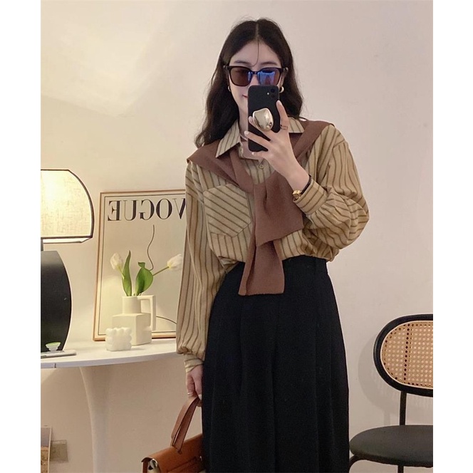 Áo sơ mi NZN dài tay giả hai lớp có khăn choàng dáng rộng thiết kế thời trang dành cho nữ