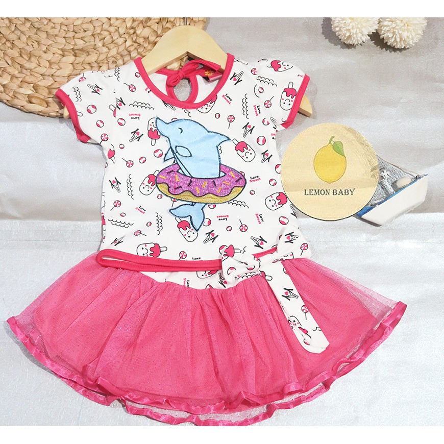 Bộ áo thun + chân váy họa tiết trái chanh cho bé gái 0-10 tháng tuổi
