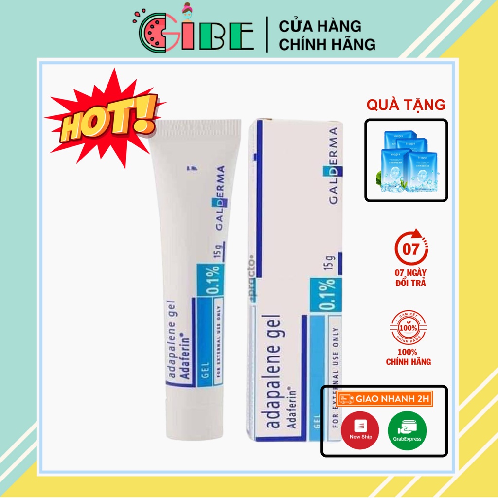 Adapalene Gel 0.1 Adaferin Chính Hãng giúp giảm mụn ẩn mụn trứng cá mụn đầu đen hiệu quả GIBE COSMETICS