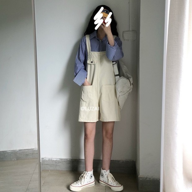 Yếm Quần Short Kaki Be Nữ Có Túi Ngực Fullsize Siêu Nữ Tính Ulzzang YQ07 | BigBuy360 - bigbuy360.vn