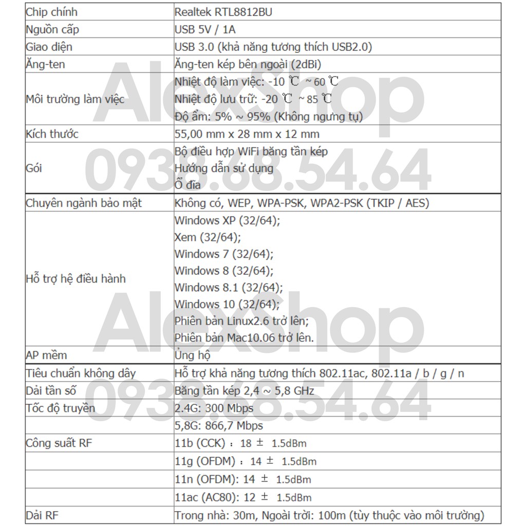 USB WiFi 3.0 Thu Phát Mạng Không Dây Anten 6dBi Băng Thông 1200Mbps Băng Tần Kép | BigBuy360 - bigbuy360.vn