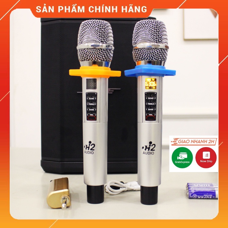 Cặp Mic Hát Karaoke Cao Cấp Không Dây H2 AUDIO Chỉnh Trực Tiếp BASS,TRESS,ECHO Trên Micro,Hàng Chuẩn Bảo Hành 1 Năm