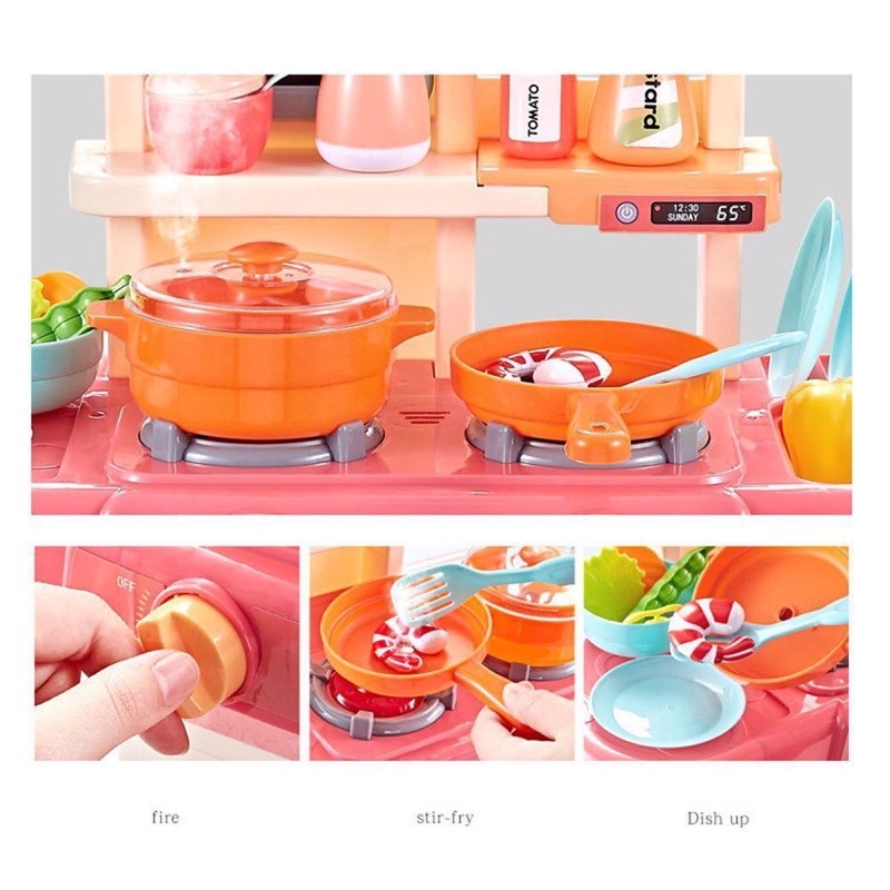 Bộ đồ chơi nhà bếp cỡ lớn có nhạc cao 63 cm cho bé học nấu nướng CAYABE màu hồng - xanh