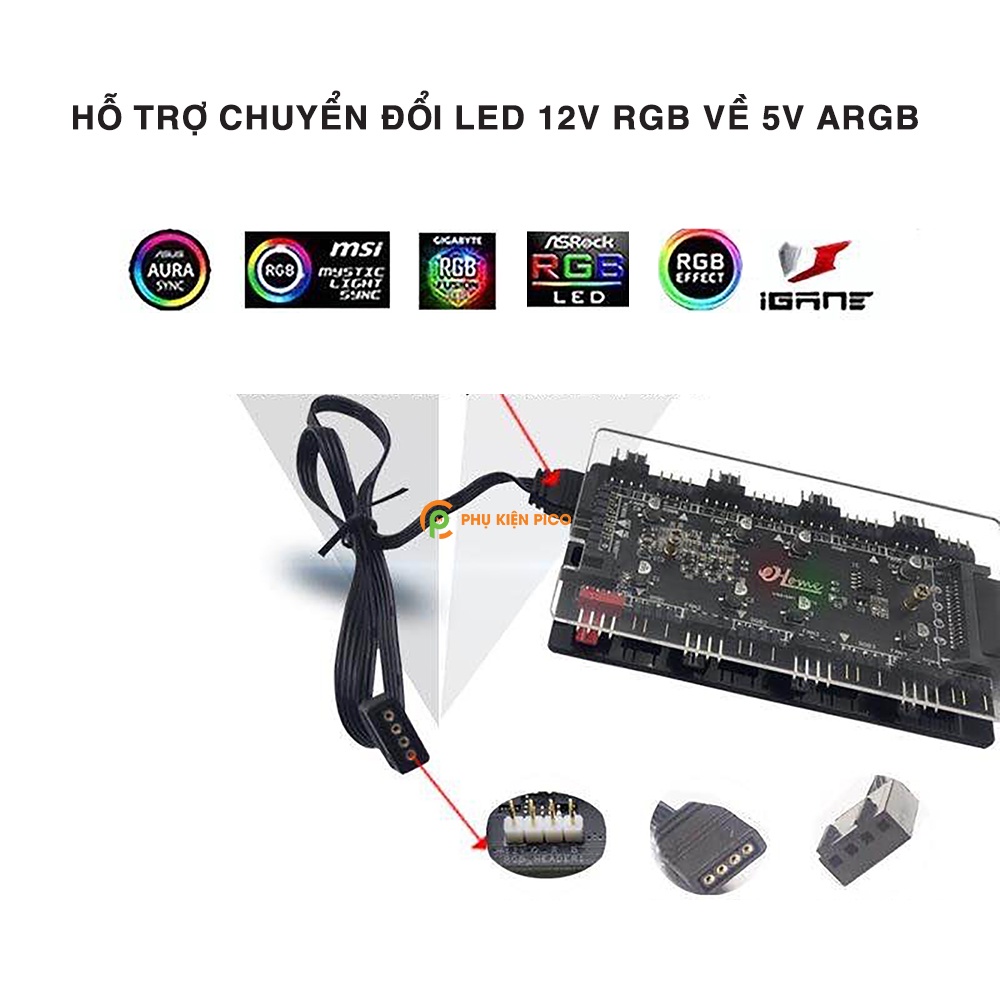 Bộ chuyển đổi LED 5V ARGB 12V RGB PWM 8 cổng - Fan Hub chuyển đổi 12V RGB về 5V ARGB PWM tích hợp