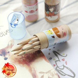 Hộp Bút Chì Màu Gỗ Nhỏ Gọn Dễ Thương 12 Màu Có Kèm Đầu Gọt Bút Chì