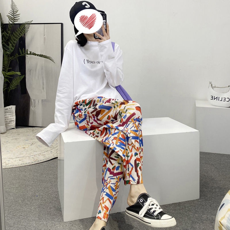 Quần xếp ly JSC vải lụa lạnh xếp ly in họa tiết graffiti thời trang mùa hè