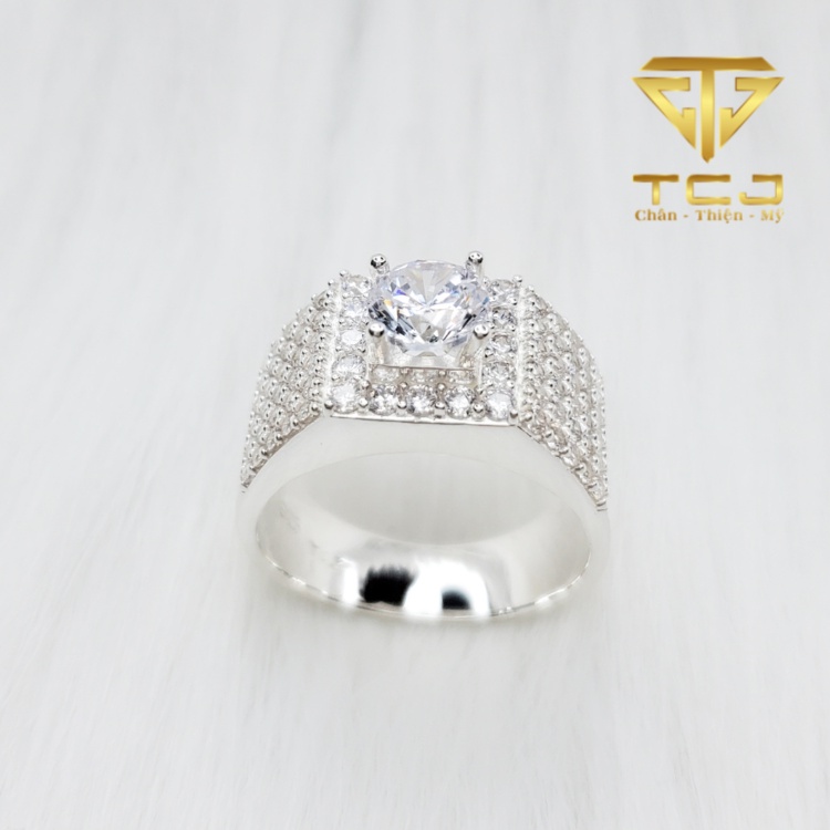 Nhẫn nam bạc ý 925 thiết kế 3D full mặt đá cao cấp RM0206 Trang sức Toàn Cầu TCJ