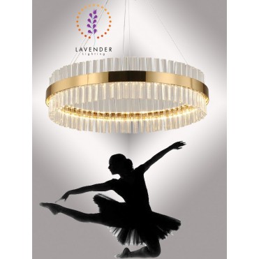 Đèn thả Pha lê vòng tròn mạ đồng cao cấp pha lê tam giác đơn