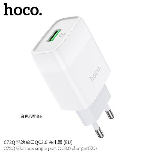Cốc Sạc Nhanh Hoco C72Q Chính Hãng - Củ Sạc Nhanh QC3.0 18W Siêu Bền Cho Các Dòng Điện Thoại - Bảo Hành 12 Tháng