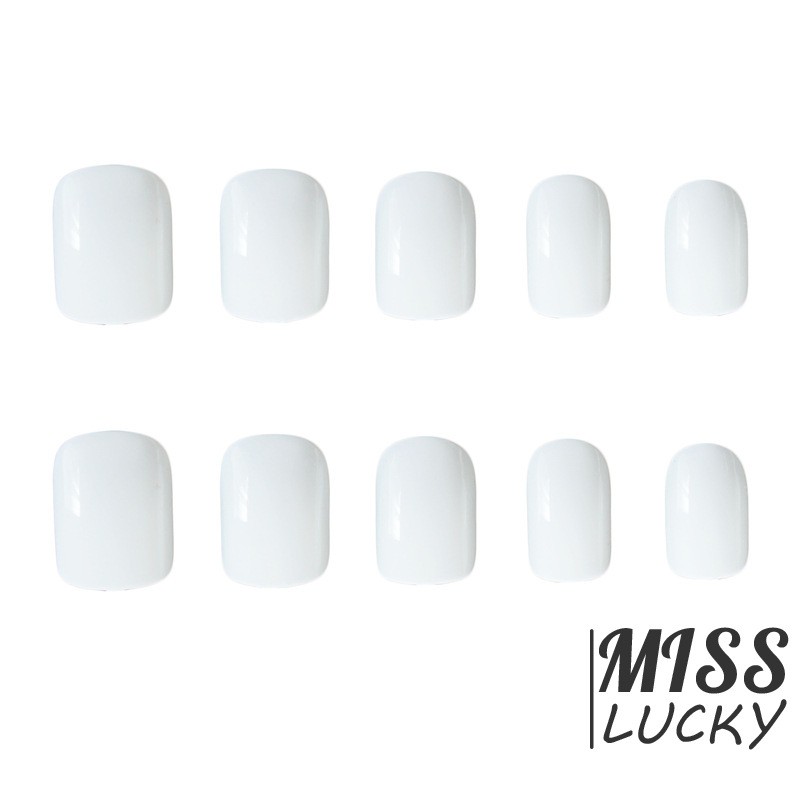 ❤HHN-VN New 24pcs False Nails Pure White  Short Paragraph Round Square Head Comfortable False Nail N