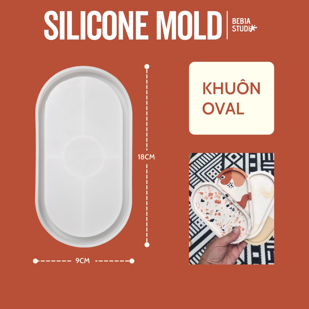 Khuôn Silicon Khay Oval - Silicone Mold Oval Tray - Resin, Jesmonite, Concrete, DIY