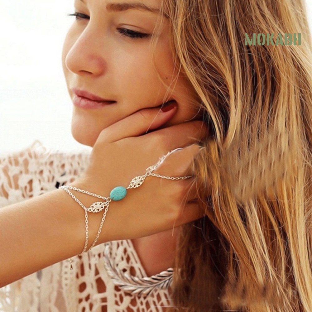 Vòng Đeo Tay Nối Nhẫn Đính Đá Ngọc Lam Nhân Tạo Thời Trang Cho Nữ