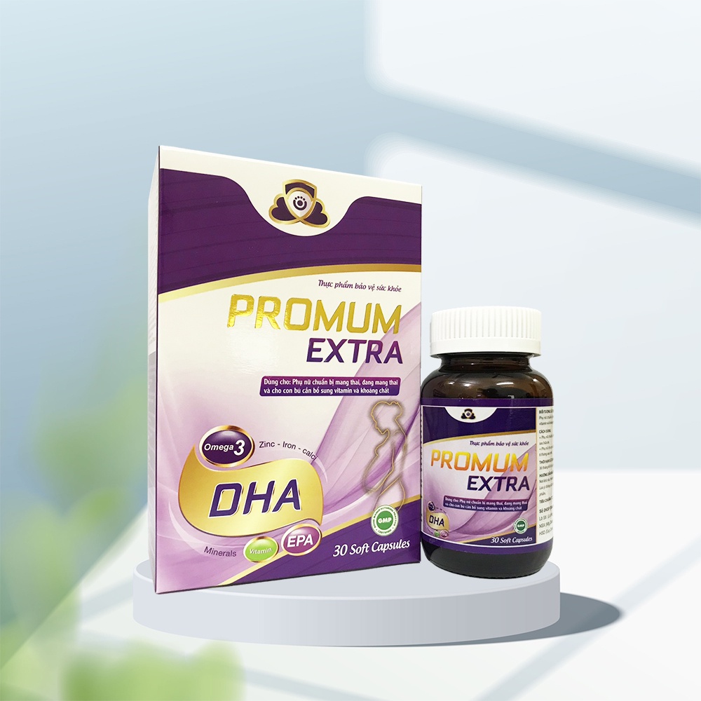 Vitamin tổng hợp PROMUM EXTRA cho bà bầu - Lọ 30 viên từ dầu cá hồi, EPA, DHA, Omega, Canxi Acid Folic và sắt