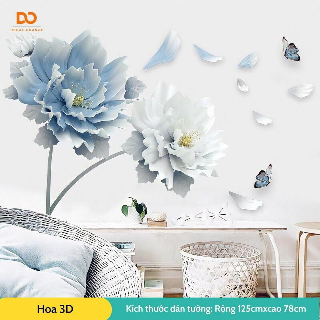 Decal dán tường, Tranh dán tường hoa 3d, trang trí phòng ngủ, phòng khách