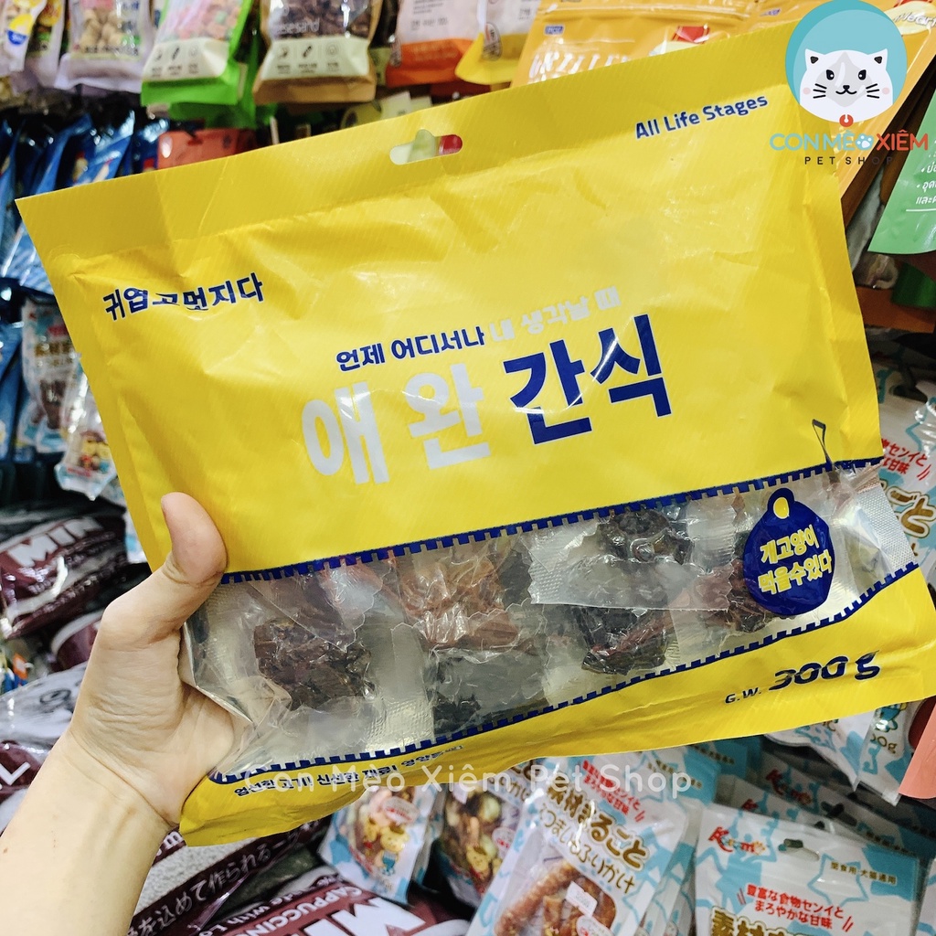 Bánh thưởng cho chó mèo Pet snack Hàn Quốc hỗn hợp 9 loại 300g thức ăn vặt huấn luyện cún Con Mèo Xiêm