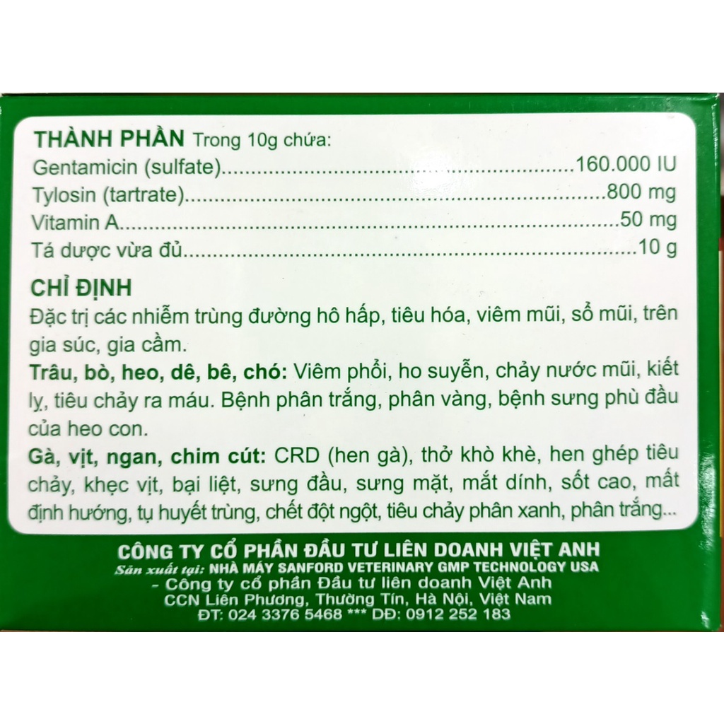 Az GENTA - TYLOSIN gói 100g Hen gà, khẹc vịt