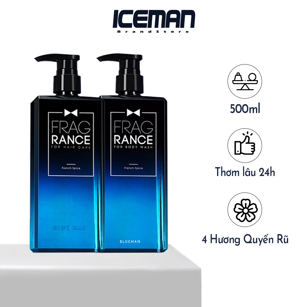 Combo Sữa Tắm Nam &amp; Dầu Gội Nam Blueman Hương Ocean Sảng Khoái Mát Lạnh Thơm Cực Lâu Trên Da 400ml+500ml ZL71 ZL178