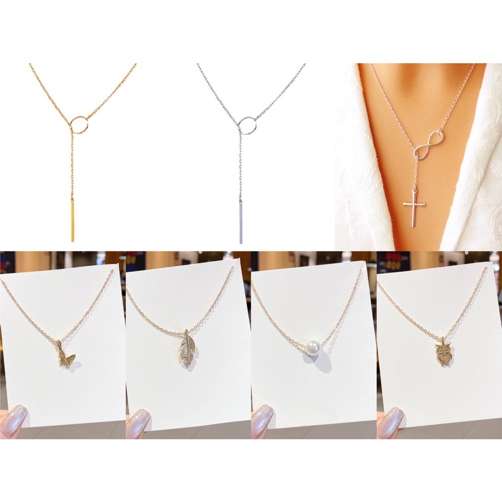 Dây chuyền hợp kim mặt chữ thập,mặt bươm bướm,mặt ngọc trai, mặt chiếc lá phong cách hàn quốc 2021