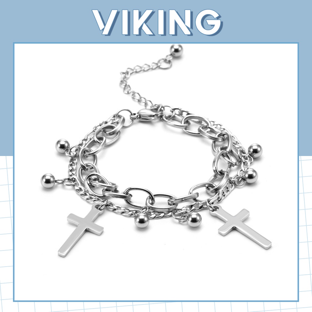 Vòng Tay Lắc Tay Nam Nữ 2 Lớp Dây Chữ Thập Thép Titan Không Gỉ B12