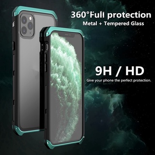 iphone 11 Pro Max Cases 360 Full Protection Cases Metal bumper +Clear Tempered Glass Back Cover Case
