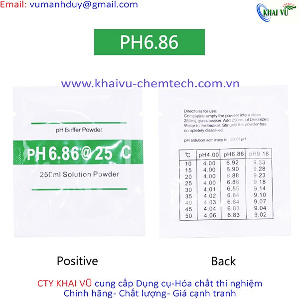 Bột pha dung dịch chuẩn pH gồm 3 gói 4.00 (Hay 4.01) + 6.86 + 9.18 dùng cho bút đo pH