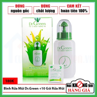 [CHÍNH HÃNG] Tặng 10 Gói Hỗn Hợp Rửa Mũi Muối Biển Nha Đam Khi Bình rửa mũi Dr.Green