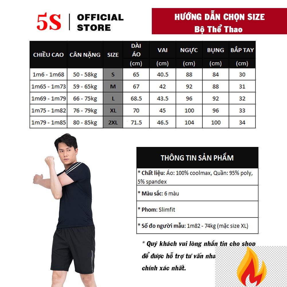 Bộ Quần Áo Thể Thao Nam 5S Cổ Tròn (6 màu), Vải Thun Coolmax Cực Mát, Chống Nhăn, Chống Bám Bụi (B22197) -KJG()*