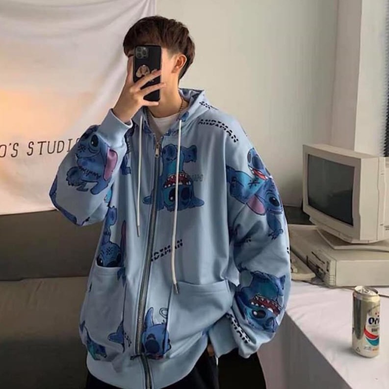 Áo khoác nỉ dáng rộng / Áo khoác oversize Stitch 3D xanh AK03 | BigBuy360 - bigbuy360.vn