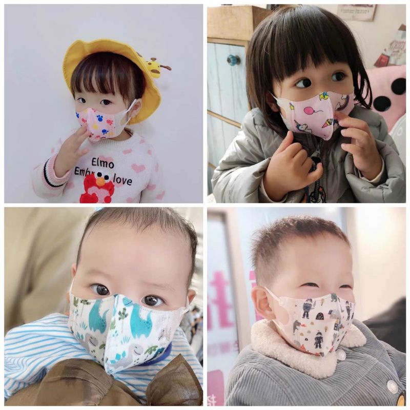 Khẩu trang 3D trẻ em in hình dễ thương - Size 3-6 tuổi túi zip 10 cái