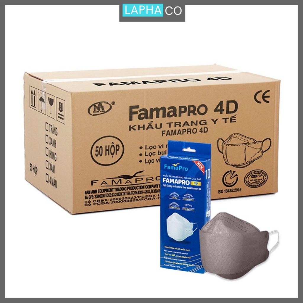 [4D MASK (KF94)-THÙNG 50 HỌP] Khẩu trang y tế cao cấp kháng khuẩn 3 lớp Famapro 4D 10 cái/hộp